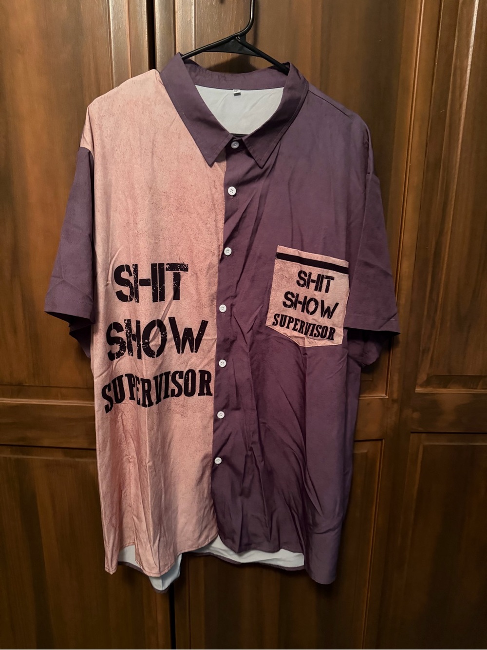 Two-Tone brown and tan Short-Sleeve Button Shirt with Pocket Graphic